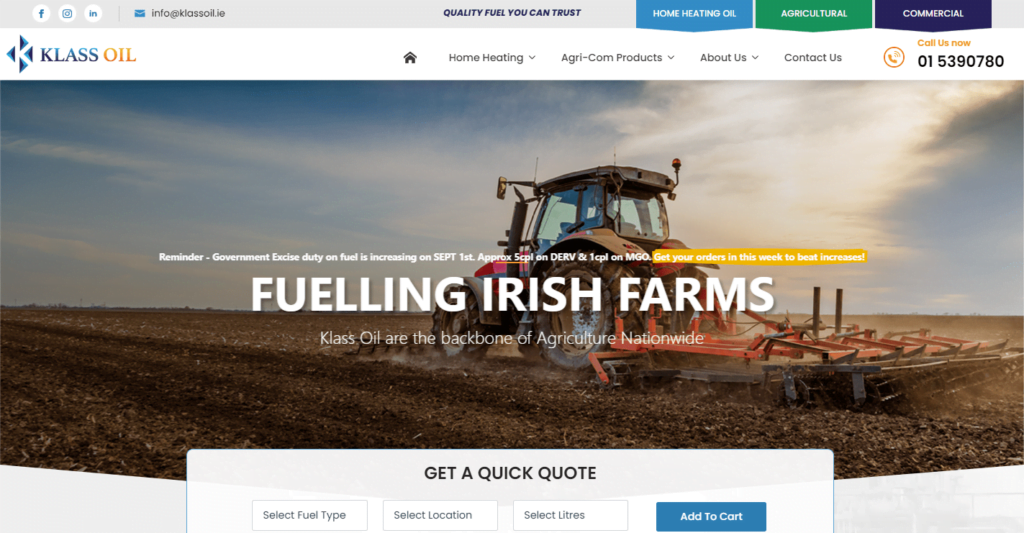 Klass Oil website by thenet.ie