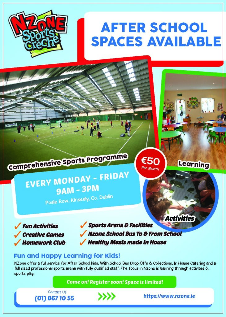 Nzone after-school flyer designed by thenet.ie